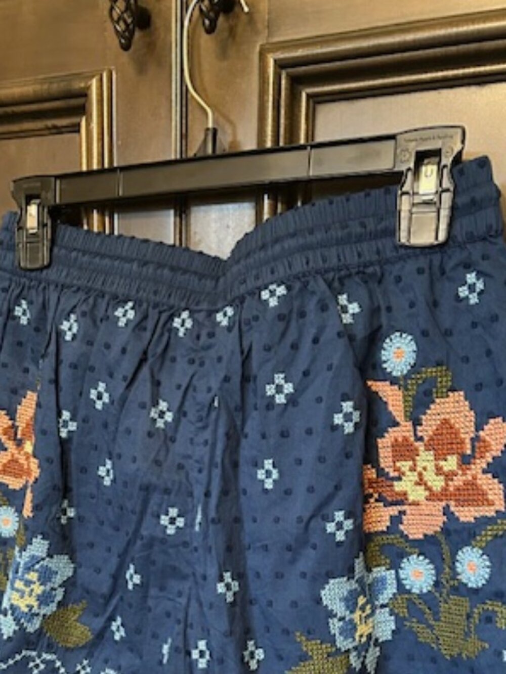 Farm Rio Dark Blue Multi 100% Cotton Stitched Garden Embroidered Shorts - Picture 4 of 14